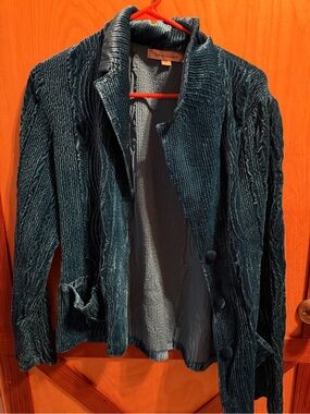 Harve Benard Teal Ribbed Velvet Blazer Jacket